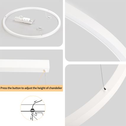 Brilagi - LED-hämardatav rippvalgusti kaablil PORTOFINO LED/60W/230V 3000-6000K, läbimõõt 80 cm, valge + kaugjuhtimispult
