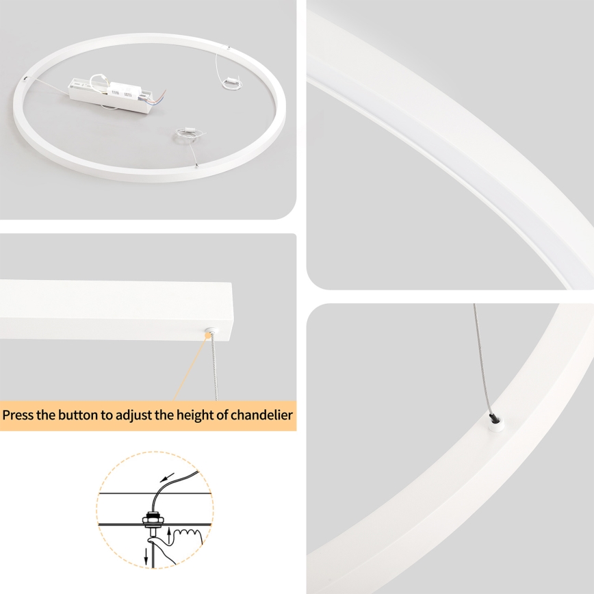 Brilagi - LED-hämardatav rippvalgusti kaablil PORTOFINO LED/60W/230V 3000-6000K, läbimõõt 80 cm, valge + kaugjuhtimispult