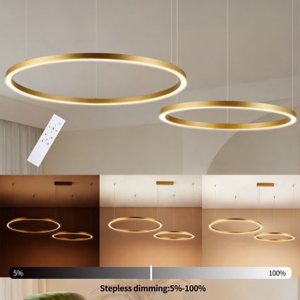 Brilagi - LED hämardatav lühter riputuskaabliga PORTOFINO LED/98W/230V 3000-6000K kuldne + kaugjuhtimispult