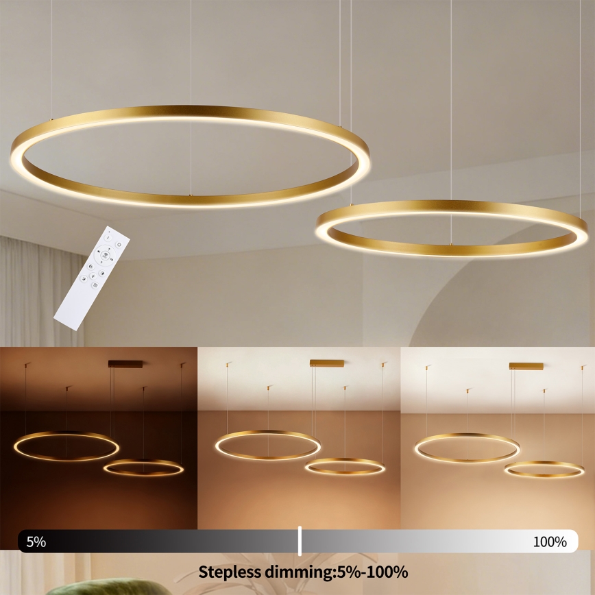 Brilagi - LED hämardatav lühter riputuskaabliga PORTOFINO LED/98W/230V 3000-6000K kuldne + kaugjuhtimispult