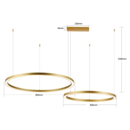 Brilagi - LED hämardatav lühter riputuskaabliga PORTOFINO LED/98W/230V 3000-6000K kuldne + kaugjuhtimispult