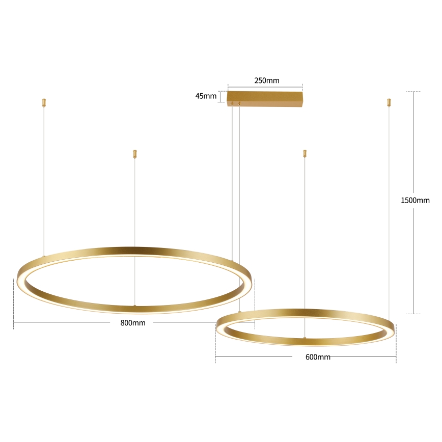 Brilagi - LED hämardatav lühter riputuskaabliga PORTOFINO LED/98W/230V 3000-6000K kuldne + kaugjuhtimispult