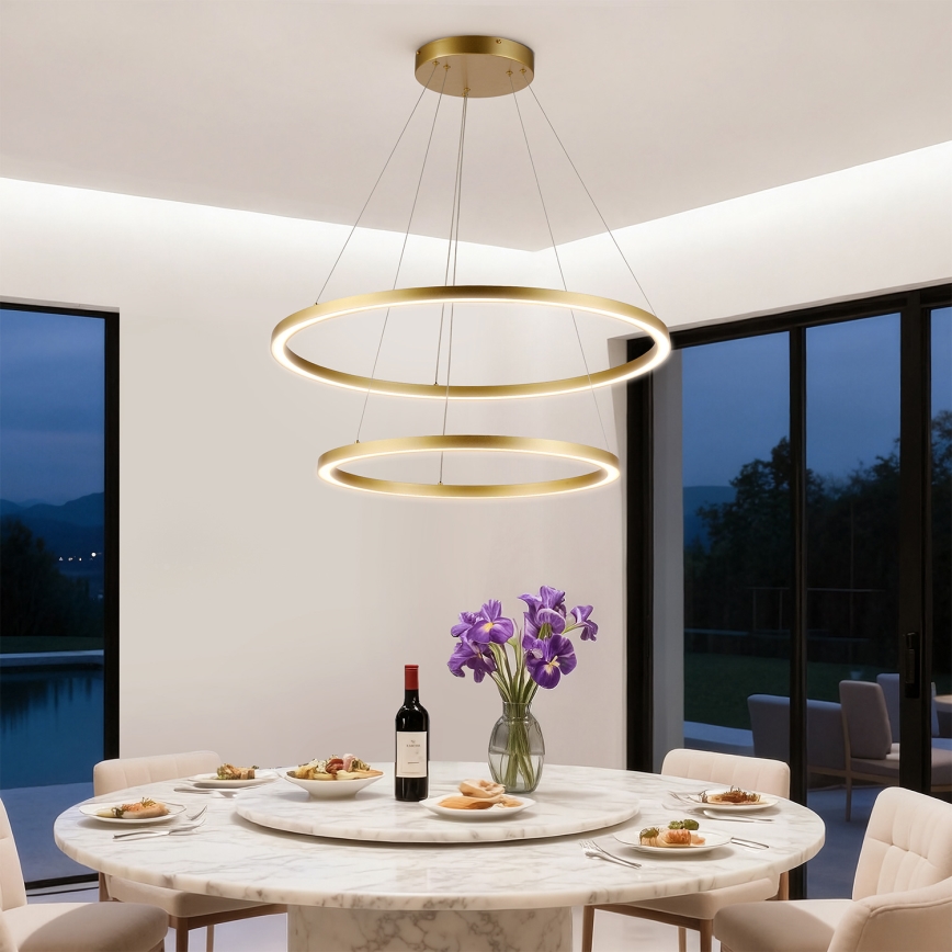 Brilagi - LED-hämardatav köisel riputatav lühter PORTOFINO LED/98W/230V 3000-6000K pr. 80 cm kuldne + kaugjuhtimispult