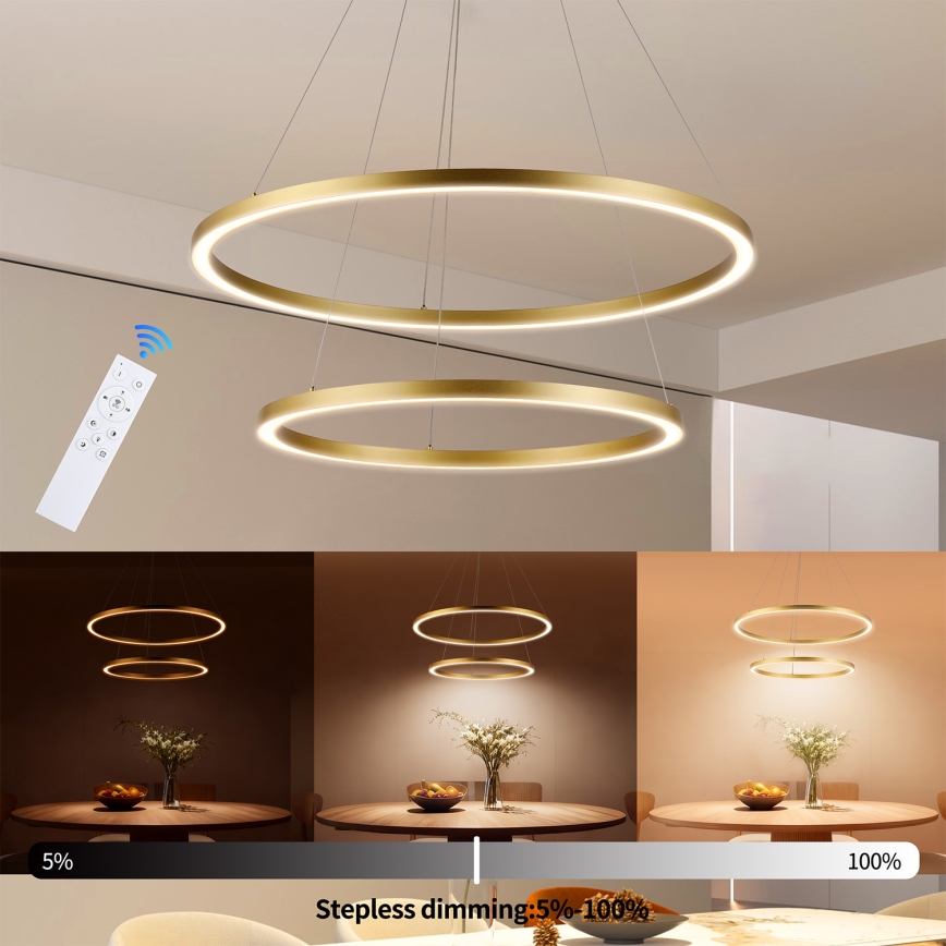 Brilagi - LED-hämardatav köisel riputatav lühter PORTOFINO LED/98W/230V 3000-6000K pr. 80 cm kuldne + kaugjuhtimispult