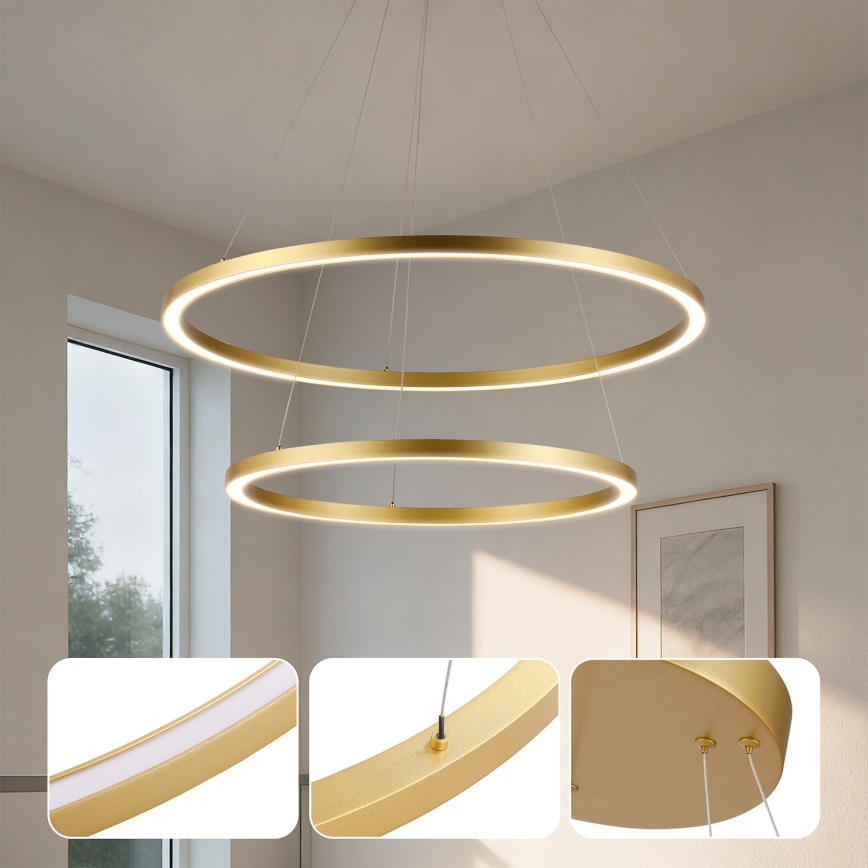 Brilagi - LED-hämardatav köisel riputatav lühter PORTOFINO LED/98W/230V 3000-6000K pr. 80 cm kuldne + kaugjuhtimispult