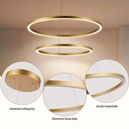 Brilagi - LED-hämardatav köisel riputatav lühter PORTOFINO LED/98W/230V 3000-6000K pr. 80 cm kuldne + kaugjuhtimispult