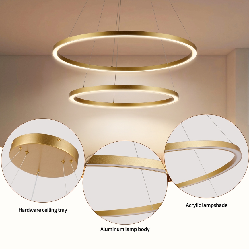 Brilagi - LED-hämardatav köisel riputatav lühter PORTOFINO LED/98W/230V 3000-6000K pr. 80 cm kuldne + kaugjuhtimispult
