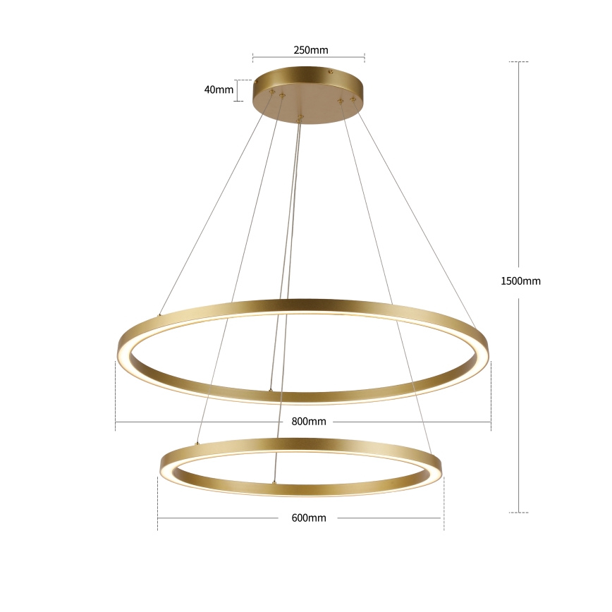 Brilagi - LED-hämardatav köisel riputatav lühter PORTOFINO LED/98W/230V 3000-6000K pr. 80 cm kuldne + kaugjuhtimispult