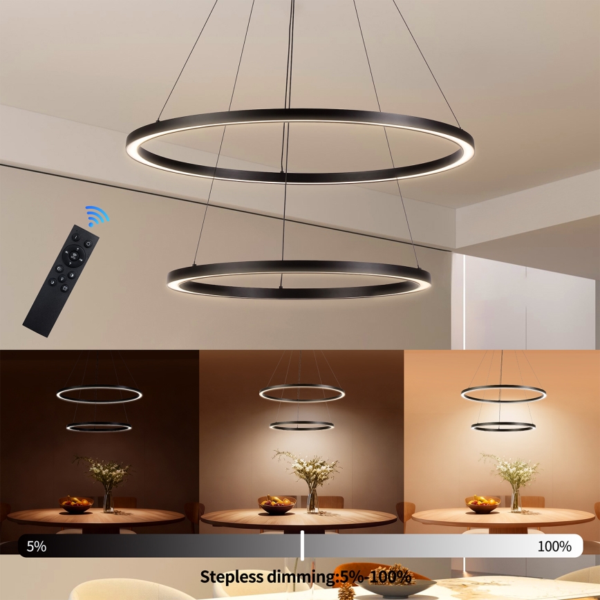 Brilagi - LED-hämardatav rippvalgusti kaabliga PORTOFINO LED/98W/230V 3000-6000K läbimõõt 80 cm must + kaugjuhtimispult