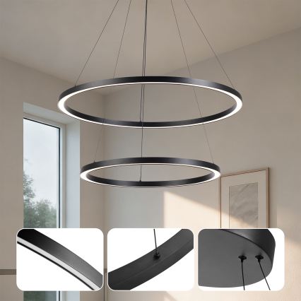 Brilagi - LED-hämardatav rippvalgusti kaabliga PORTOFINO LED/98W/230V 3000-6000K läbimõõt 80 cm must + kaugjuhtimispult