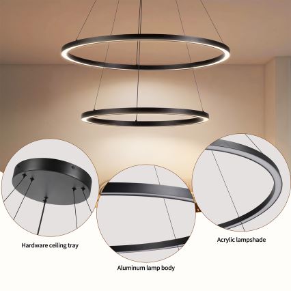 Brilagi - LED-hämardatav rippvalgusti kaabliga PORTOFINO LED/98W/230V 3000-6000K läbimõõt 80 cm must + kaugjuhtimispult