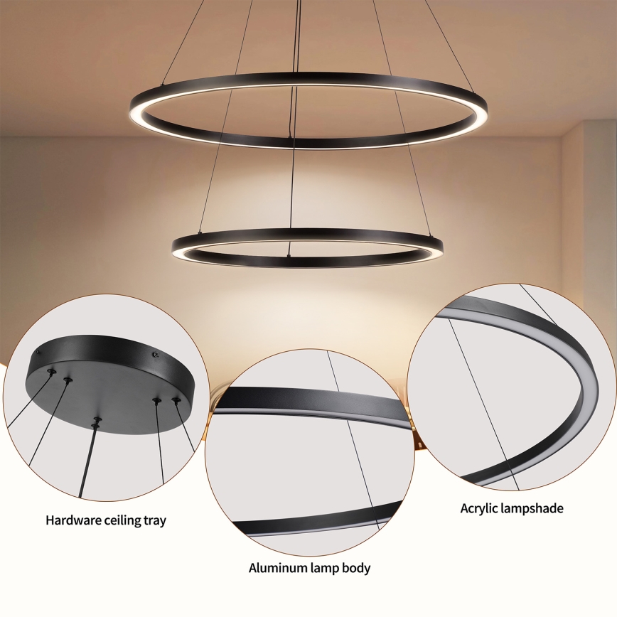 Brilagi - LED-hämardatav rippvalgusti kaabliga PORTOFINO LED/98W/230V 3000-6000K läbimõõt 80 cm must + kaugjuhtimispult