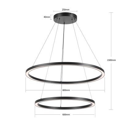 Brilagi - LED-hämardatav rippvalgusti kaabliga PORTOFINO LED/98W/230V 3000-6000K läbimõõt 80 cm must + kaugjuhtimispult