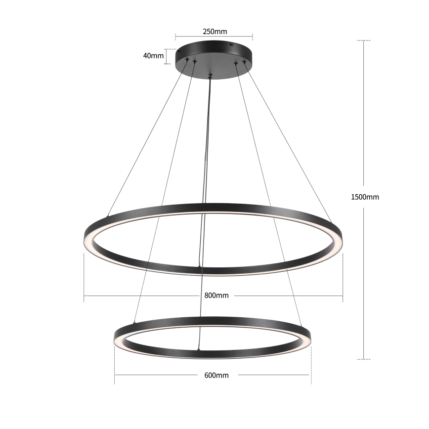 Brilagi - LED-hämardatav rippvalgusti kaabliga PORTOFINO LED/98W/230V 3000-6000K läbimõõt 80 cm must + kaugjuhtimispult