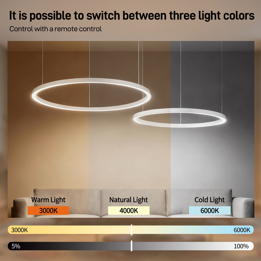 Brilagi - Hämardatav riputatav lühter kaabliga PORTOFINO LED/98W/230V 3000-6000K valge + kaugjuhtimispult