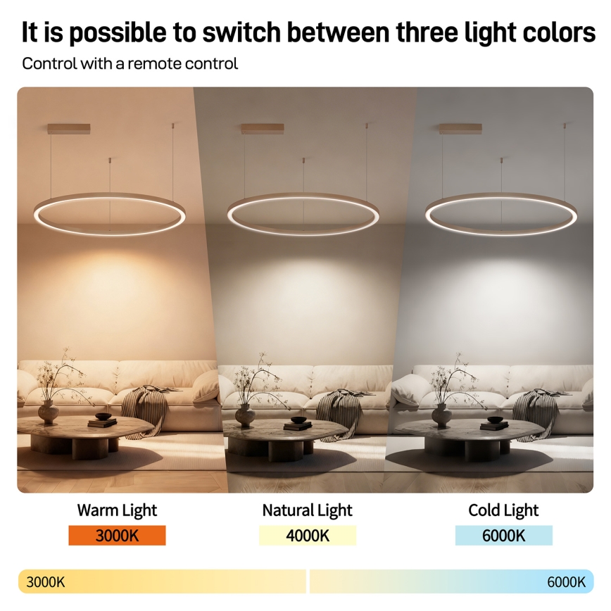 BRILAGI - LED-hämardatav rippvalgusti riputuskaabliga PORTOFINO LED/60W/230V 3000-6000K läbimõõt 80 cm beež + kaugjuhtimispult