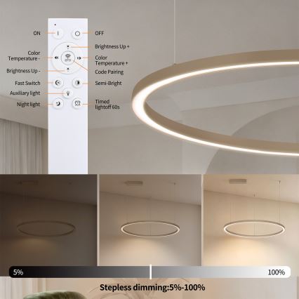 BRILAGI - LED-hämardatav rippvalgusti riputuskaabliga PORTOFINO LED/60W/230V 3000-6000K läbimõõt 80 cm beež + kaugjuhtimispult