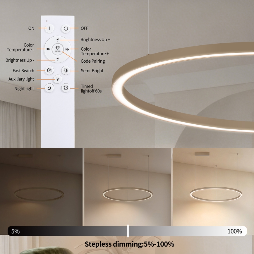 BRILAGI - LED-hämardatav rippvalgusti riputuskaabliga PORTOFINO LED/60W/230V 3000-6000K läbimõõt 80 cm beež + kaugjuhtimispult