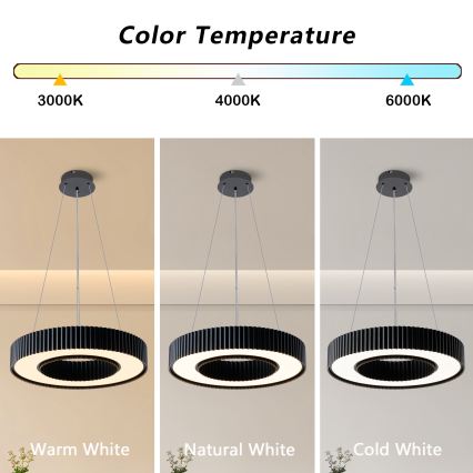 Brilagi - LUMIX LED hämardatav ripatsvalgusti kaablil, LED/48W/230V, 3000-6000K, must, läbimõõt 50 cm + kaugjuhtimispult