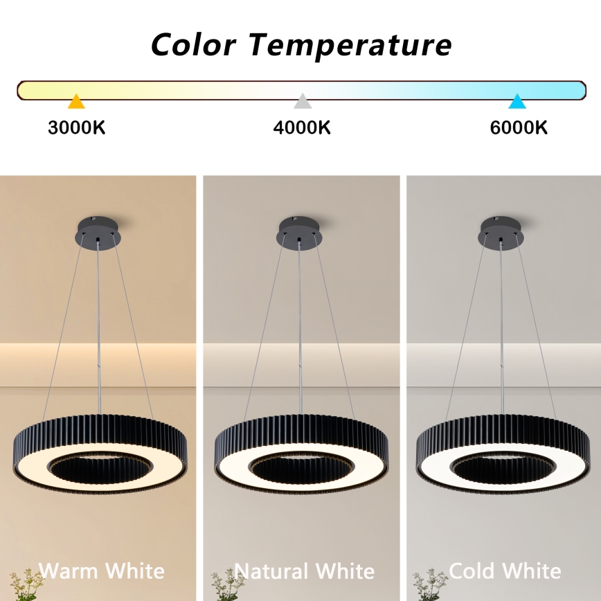 Brilagi - LUMIX LED hämardatav ripatsvalgusti kaablil, LED/48W/230V, 3000-6000K, must, läbimõõt 50 cm + kaugjuhtimispult