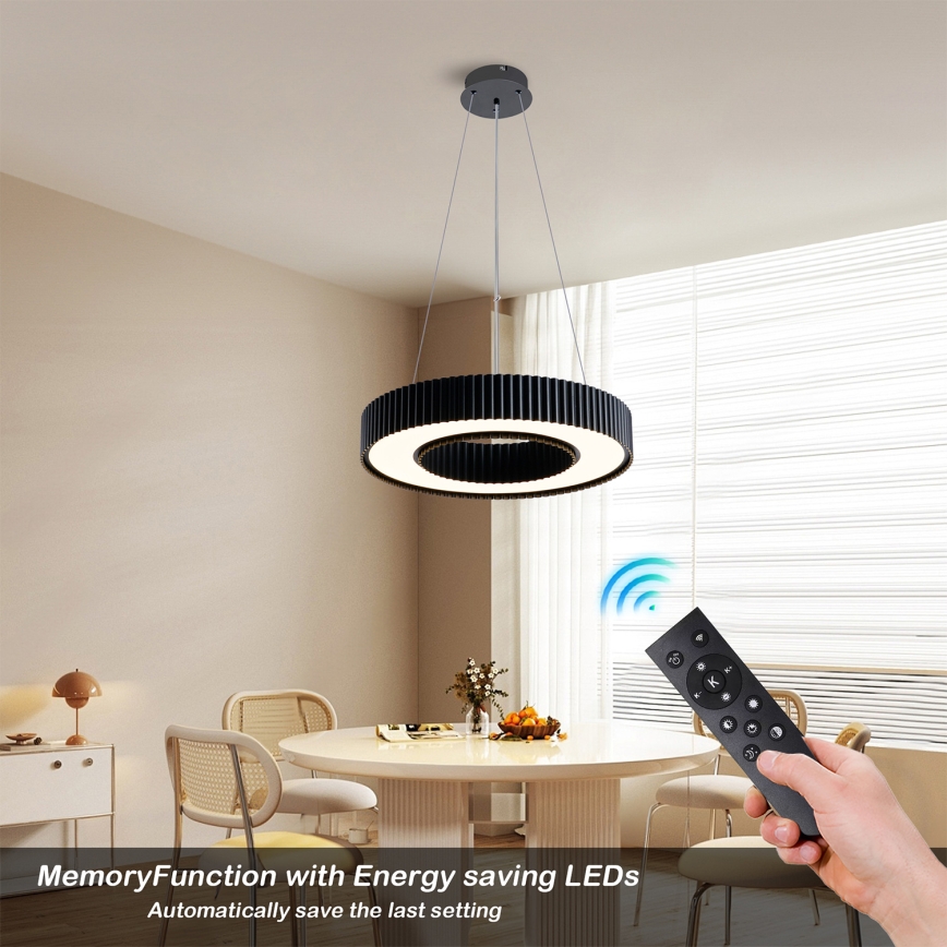 Brilagi - LUMIX LED hämardatav ripatsvalgusti kaablil, LED/48W/230V, 3000-6000K, must, läbimõõt 50 cm + kaugjuhtimispult