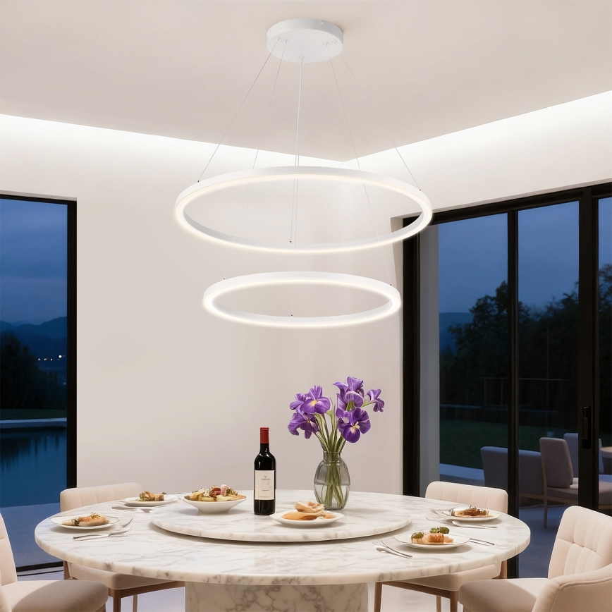 Brilagi - PORTOFINO LED hämardatav rippvalgusti kaablil, 98 W, 230 V, 3000–6000 K, Ø 80 cm, valge + kaugjuhtimispult