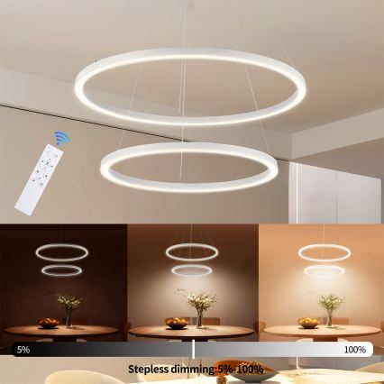 Brilagi - PORTOFINO LED hämardatav rippvalgusti kaablil, 98 W, 230 V, 3000–6000 K, Ø 80 cm, valge + kaugjuhtimispult