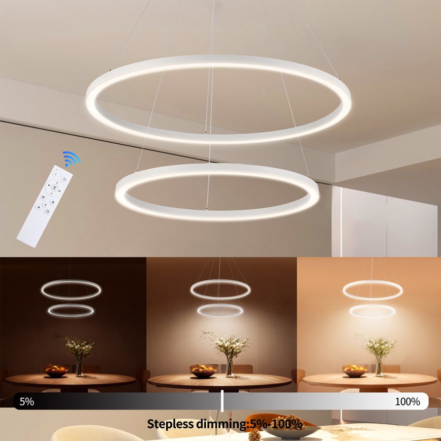 Brilagi - PORTOFINO LED hämardatav rippvalgusti kaablil, 98 W, 230 V, 3000–6000 K, Ø 80 cm, valge + kaugjuhtimispult