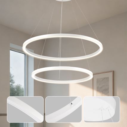 Brilagi - PORTOFINO LED hämardatav rippvalgusti kaablil, 98 W, 230 V, 3000–6000 K, Ø 80 cm, valge + kaugjuhtimispult