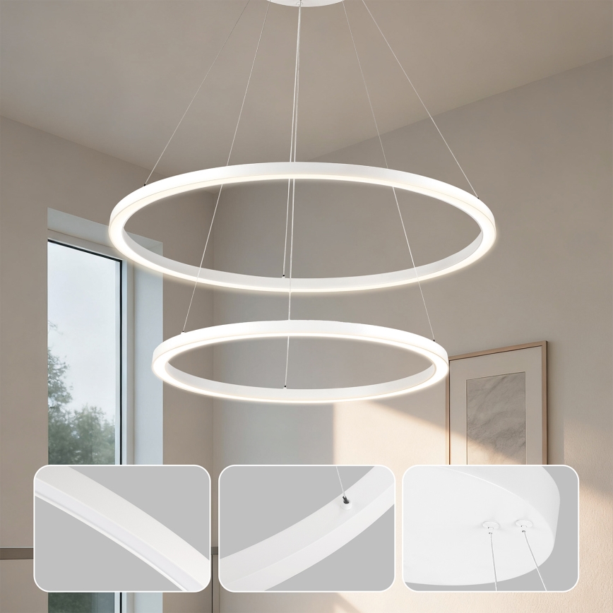 Brilagi - PORTOFINO LED hämardatav rippvalgusti kaablil, 98 W, 230 V, 3000–6000 K, Ø 80 cm, valge + kaugjuhtimispult