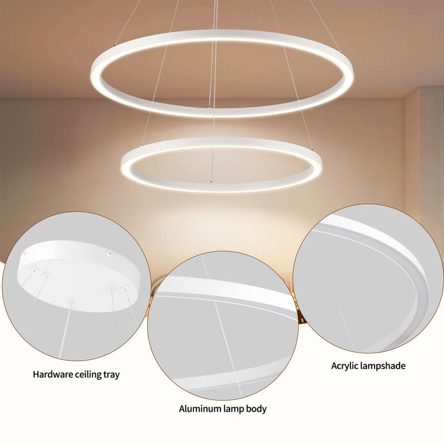 Brilagi - PORTOFINO LED hämardatav rippvalgusti kaablil, 98 W, 230 V, 3000–6000 K, Ø 80 cm, valge + kaugjuhtimispult