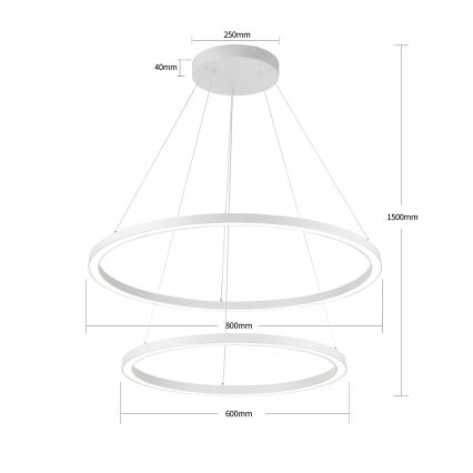 Brilagi - PORTOFINO LED hämardatav rippvalgusti kaablil, 98 W, 230 V, 3000–6000 K, Ø 80 cm, valge + kaugjuhtimispult