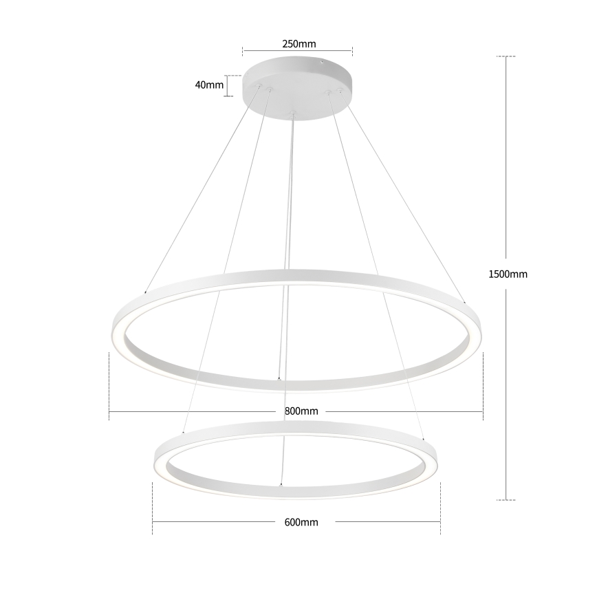 Brilagi - PORTOFINO LED hämardatav rippvalgusti kaablil, 98 W, 230 V, 3000–6000 K, Ø 80 cm, valge + kaugjuhtimispult