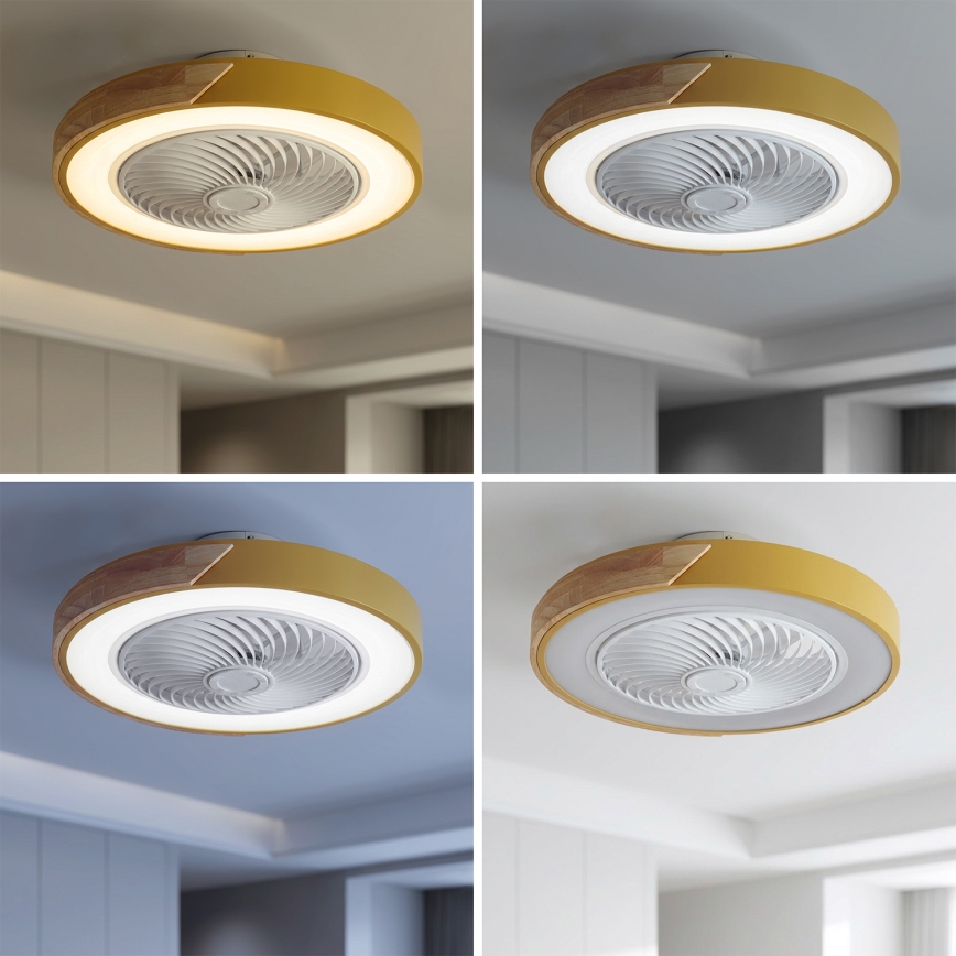 Brilagi - Hämardatav LED-laelamp ventilaatoriga LED/38W/230V 3000-6500K 3000-6500K läbimõõt 50 cm kuldne/tamm + kaugjuhtimispult