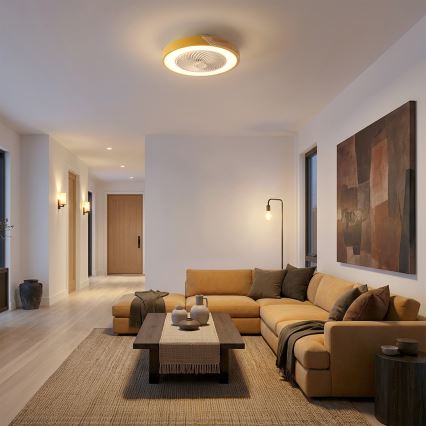 Brilagi - Hämardatav LED-laelamp ventilaatoriga LED/38W/230V 3000-6500K 3000-6500K läbimõõt 50 cm kuldne/tamm + kaugjuhtimispult
