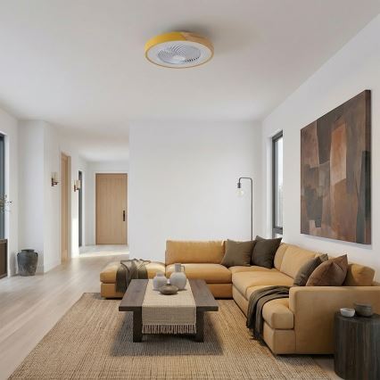 Brilagi - Hämardatav LED-laelamp ventilaatoriga LED/38W/230V 3000-6500K 3000-6500K läbimõõt 50 cm kuldne/tamm + kaugjuhtimispult