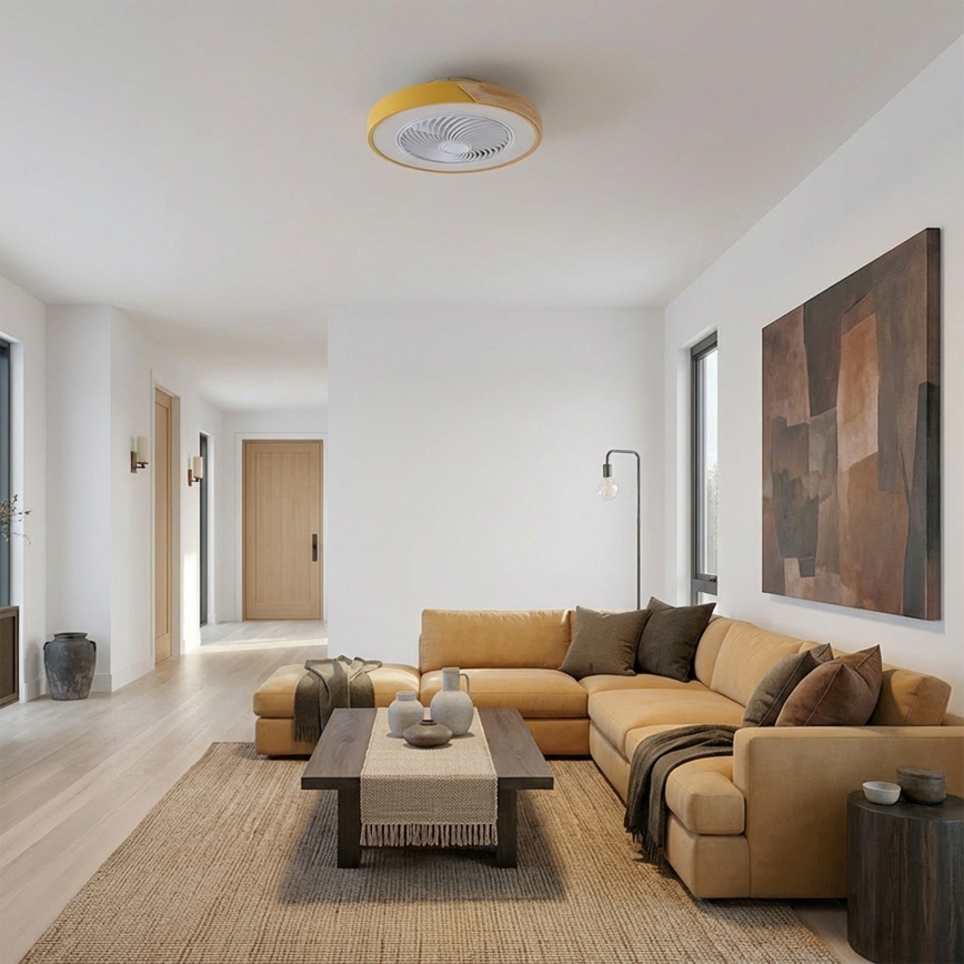 Brilagi - Hämardatav LED-laelamp ventilaatoriga LED/38W/230V 3000-6500K 3000-6500K läbimõõt 50 cm kuldne/tamm + kaugjuhtimispult