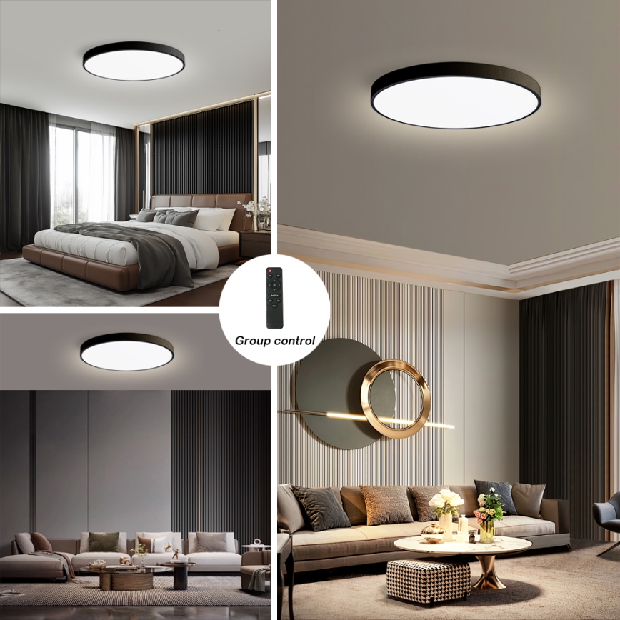Brilagi - LED-hämardatav laelamp POOL SMART, 128W/230V, 3000–6000K, läbimõõt 100 cm, Wi‑Fi Tuya, must + kaugjuhtimispult