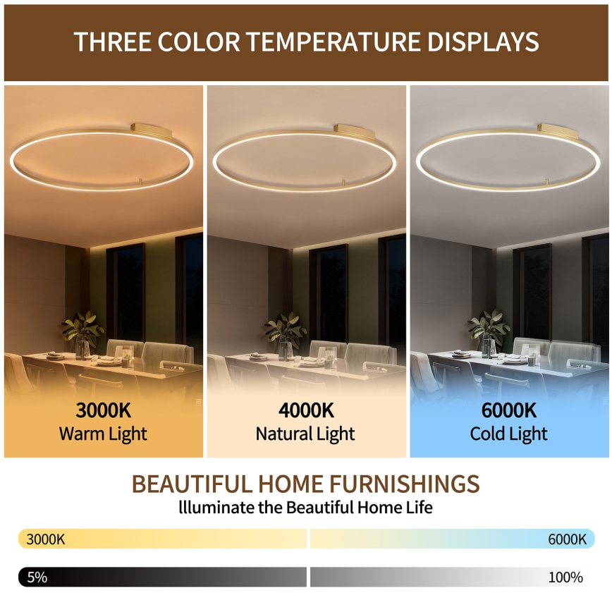 Brilagi - PORTOFINO hämardatav LED-laelamp/85W/230V 3000-6000K läbimõõt 120 cm kuldne + kaugjuhtimispult