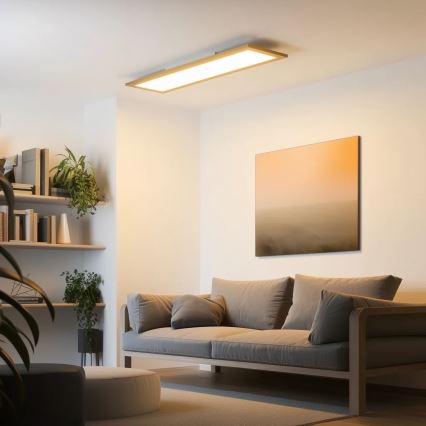 Brilagi - hämardatav LED-laelamp SLIMFRAME WOOD LED/58W/230V 124x34 cm 3000-6000K pruun + kaugjuhtimispult