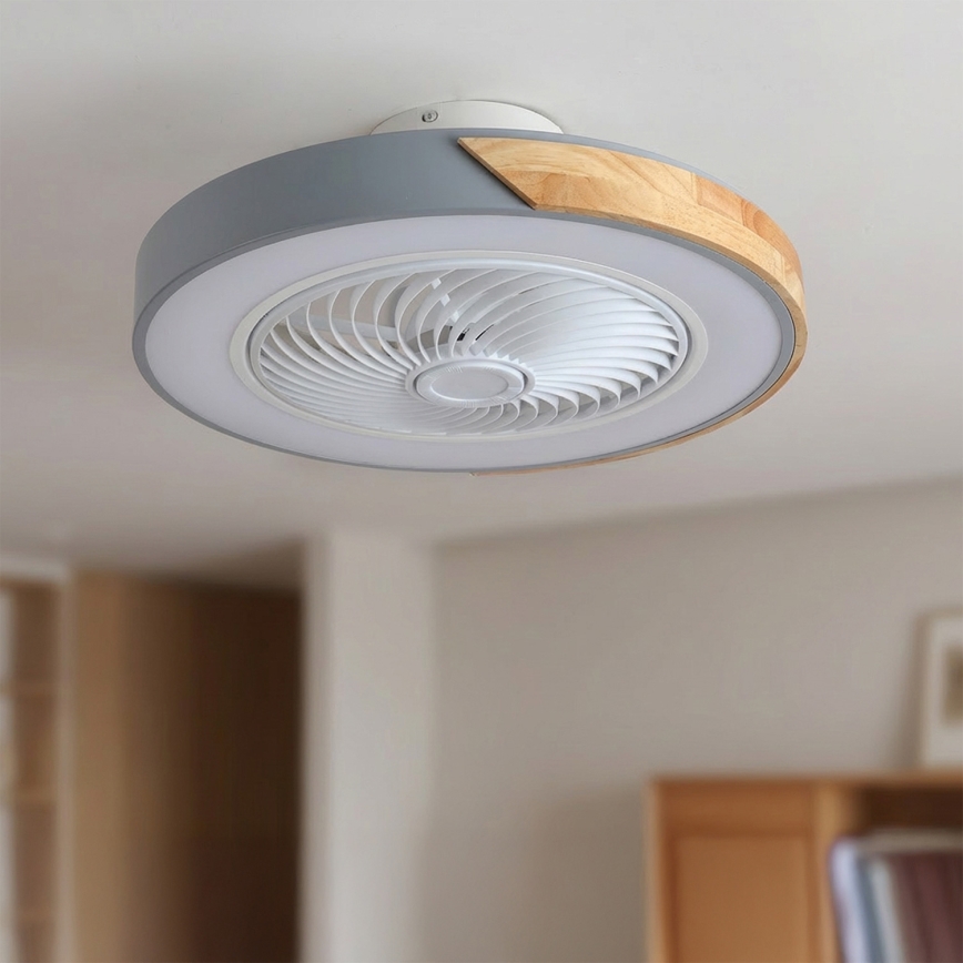 Brilagi - LED hämardatav laevalgusti koos ventilaatoriga LED/38W/230V 3000-6500K 3000-6500K läbimõõt 50 cm hall/tamm + kaugjuhtimispult