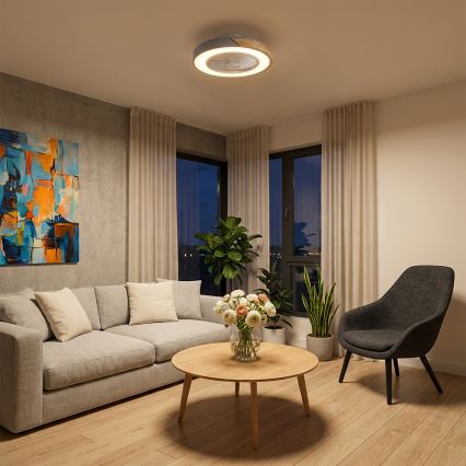 Brilagi - LED hämardatav laevalgusti koos ventilaatoriga LED/38W/230V 3000-6500K 3000-6500K läbimõõt 50 cm hall/tamm + kaugjuhtimispult