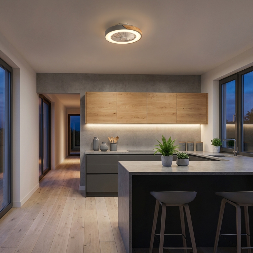 Brilagi - LED hämardatav laevalgusti koos ventilaatoriga LED/38W/230V 3000-6500K 3000-6500K läbimõõt 50 cm hall/tamm + kaugjuhtimispult
