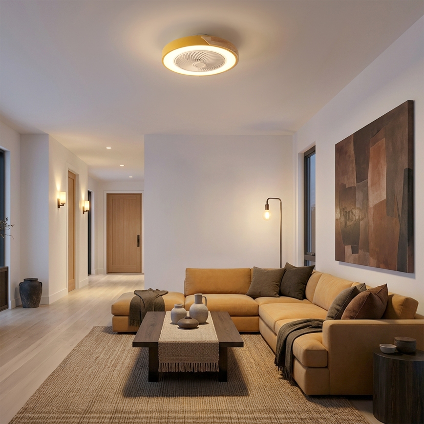 Brilagi - LED-hämardatav laelamp ventilaatoriga LED/38W/230V 3000-6500K läbimõõt 50 cm kuldne/tamm + kaugjuhtimispult