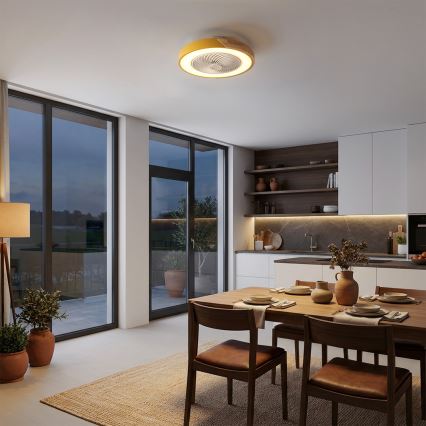 Brilagi - LED-hämardatav laelamp ventilaatoriga LED/38W/230V 3000-6500K läbimõõt 50 cm kuldne/tamm + kaugjuhtimispult