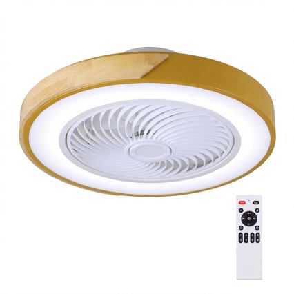 Brilagi - LED-hämardatav laelamp ventilaatoriga LED/38W/230V 3000-6500K läbimõõt 50 cm kuldne/tamm + kaugjuhtimispult