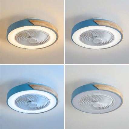 Brilagi - LED-hämardatav laelamp ventilaatoriga LED/38W/230V 3000-6500K 3000-6500K läbimõõt 50 cm sinine/tamm + kaugjuhtimispult