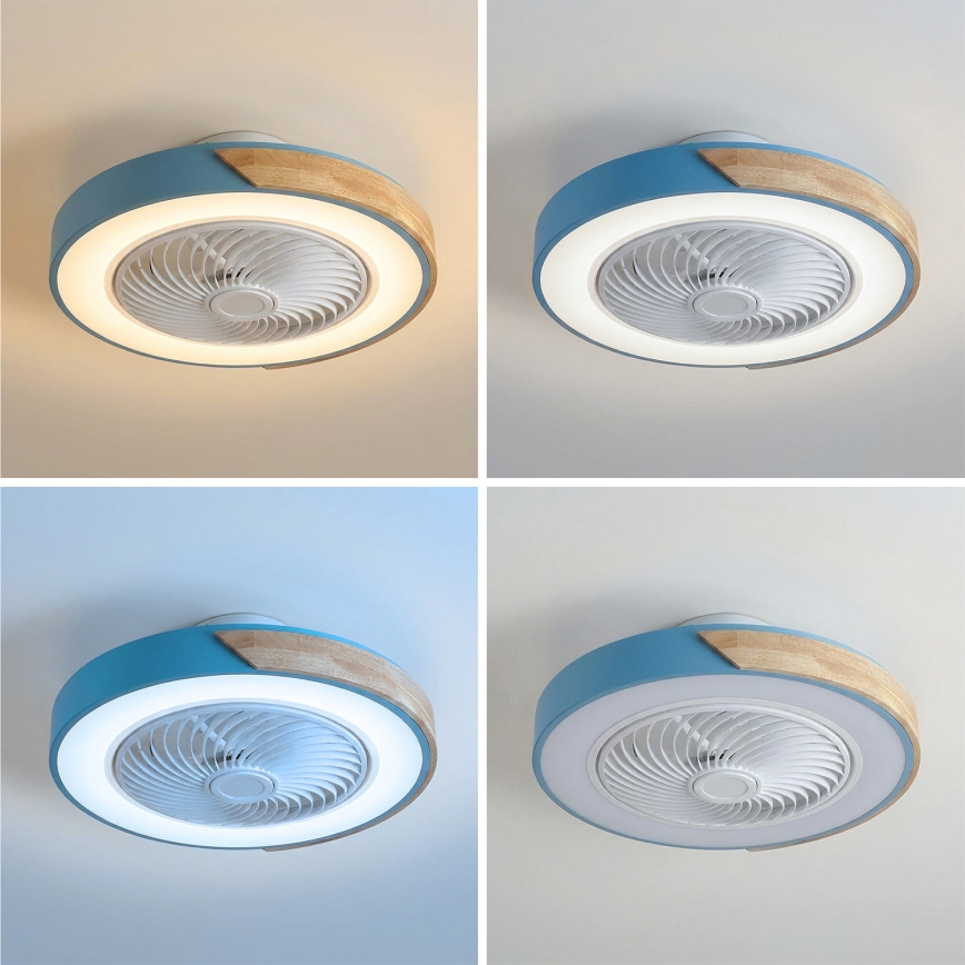 Brilagi - LED-hämardatav laelamp ventilaatoriga LED/38W/230V 3000-6500K 3000-6500K läbimõõt 50 cm sinine/tamm + kaugjuhtimispult