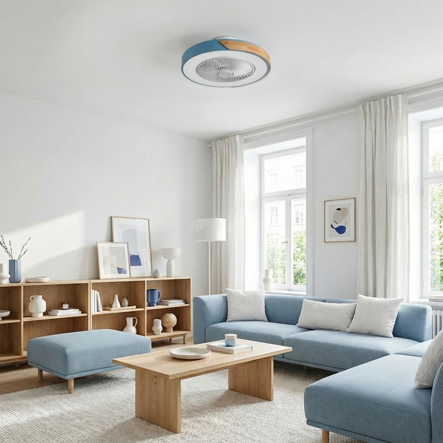 Brilagi - LED-hämardatav laelamp ventilaatoriga LED/38W/230V 3000-6500K 3000-6500K läbimõõt 50 cm sinine/tamm + kaugjuhtimispult