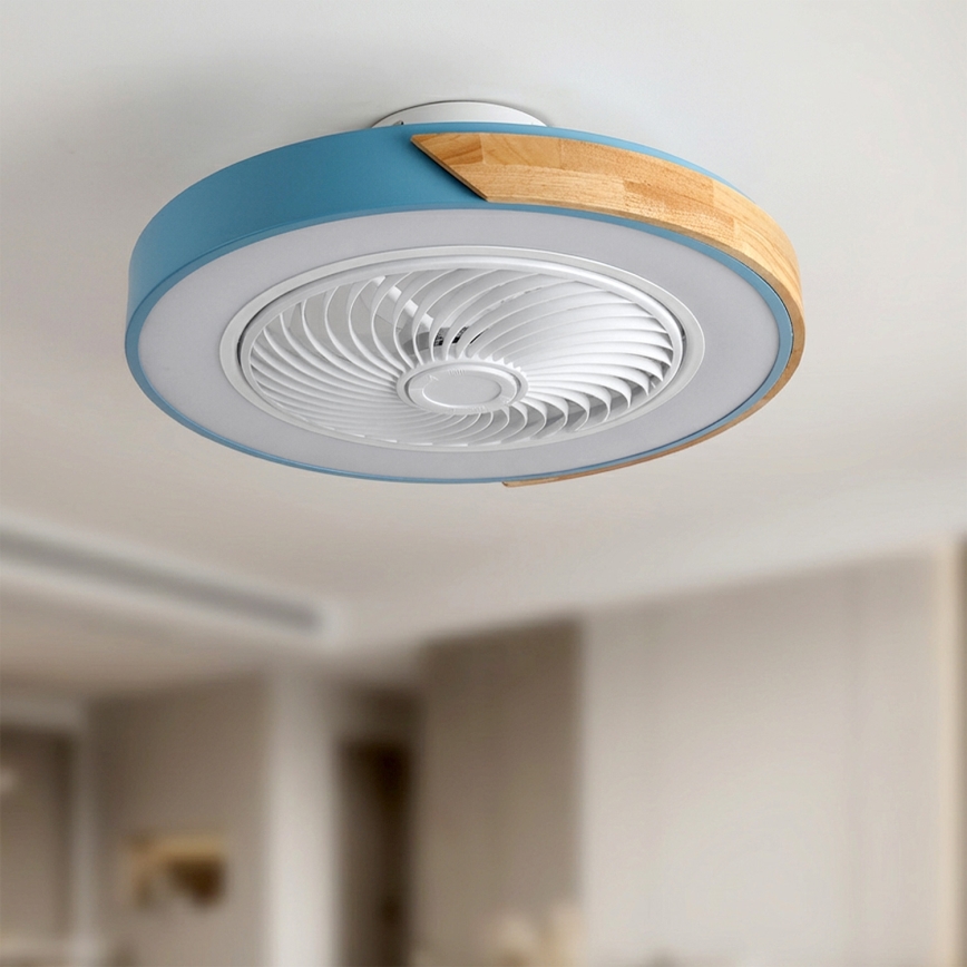 Brilagi - LED-hämardatav laelamp ventilaatoriga LED/38W/230V 3000-6500K 3000-6500K läbimõõt 50 cm sinine/tamm + kaugjuhtimispult